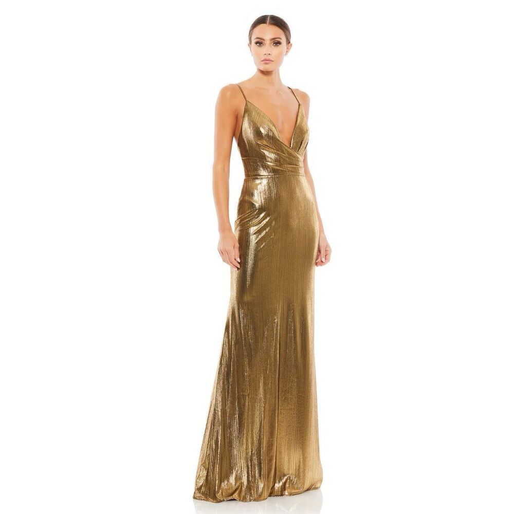 Ieena Mac Duggal NWT Metallic Faux Wrap Spaghetti Strap Dress